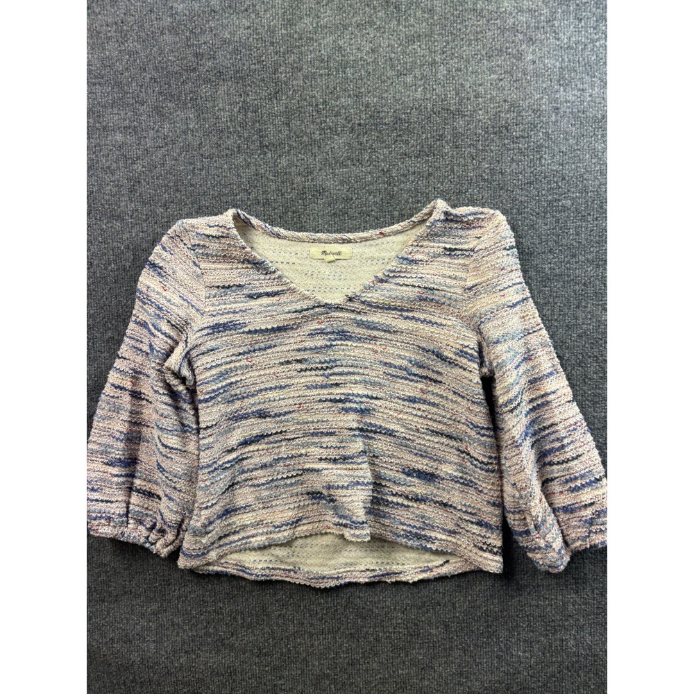 Madewell Knit Top Womens XS Multi Color V-Neck Balloon Sleeve Space Dye Sweater